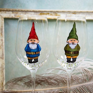 Gnome Drinking Wine Glass , Valentine's gnome wine glass , Christmas Gnome Glasses , Christmas Drinking Wine Glasses , Birthday wine glass image 1