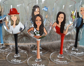 Hand Painted Portrait Wine Glass, Custom Soul Sisters Gift