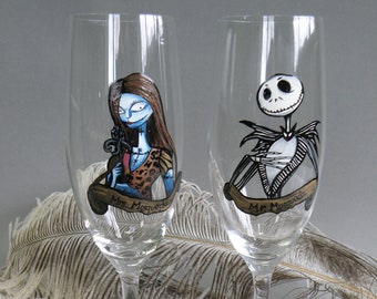 Taças de champanhe de casamento pintadas à mão com tema de Halloween, copos de brinde góticos