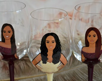 Bridal shower party , Bachelorette party , Bridesmaid gifts , Bridal shower gift, Wedding party gifts , Bridesmaid Portraits wine glass