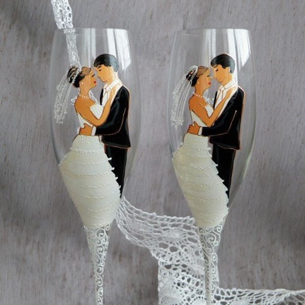 Lot de 2 flûtes à champagne de mariage • Cadeau de mariage pour Mr & Mrs • Verres à champagne exclusifs • Flûtes à toast de mariage