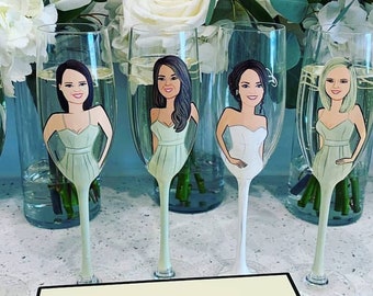 Bridal shower party , Bachelorette party , Bridesmaid gifts , Bridal shower gift, Wedding party gifts , ONE fully customized glass Portrait