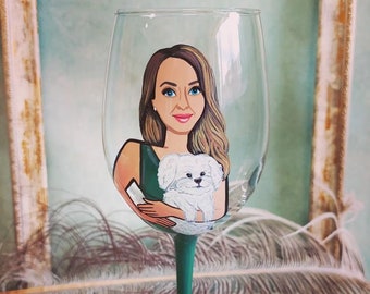 REAL PAINTING Pet Portrait  Custom Pet Glass,  Pet Portrait Wine Glass, Personalized Bar Glass, Dog Portrait Wine Glass, Pet Lover Gift