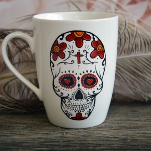 Tazza con teschio di zucchero, Giorno dei morti, Dia de los muertos, Tazza del giorno dei morti, Tazza di Halloween, Teschio, Colorato, Tazza con teschio
