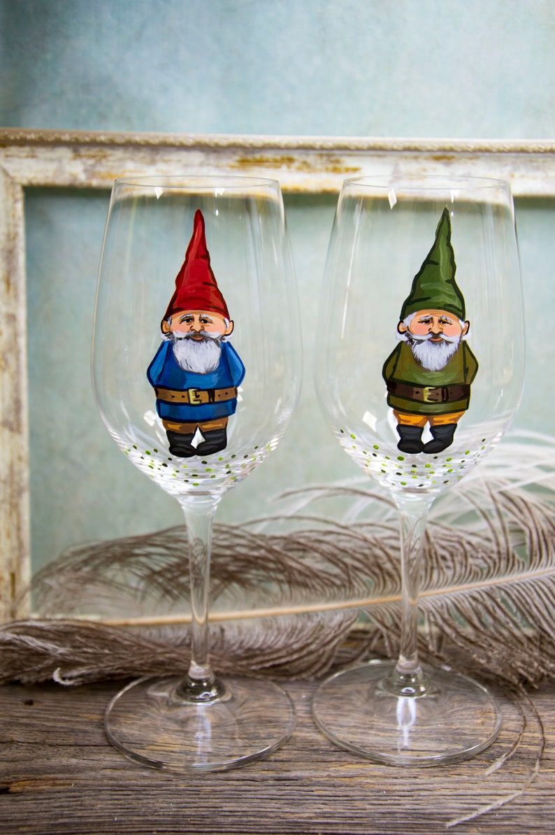 Gnome Drinking Wine Glass , Valentine's gnome wine glass , Christmas Gnome Glasses , Christmas Drinking Wine Glasses , Birthday wine glass image 3