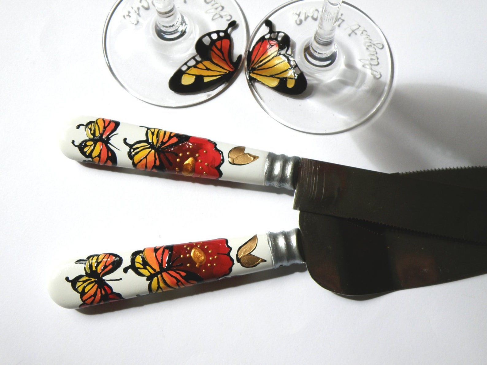 Hand Painted Wedding Cake Knives Red Poppies and Butterflies Etsy