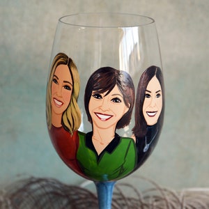 Three's persons on Wine glass Best Friends, Friendship Portraits, Couples Portrait, Mother and Dougthers Portraits Anniversary Birthday Gift image 1