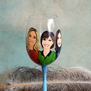 Three's persons on Wine glass Best Friends, Friendship Portraits, Couples Portrait, Mother and Dougthers Portraits Anniversary Birthday Gift image 7