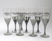 Bridal shower - bachelor party champagne glasses Hand painted Grey bridesmaid dresses and groomsman suits