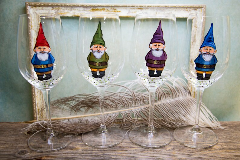 Gnome Drinking Wine Glass , Valentine's gnome wine glass , Christmas Gnome Glasses , Christmas Drinking Wine Glasses , Birthday wine glass image 2