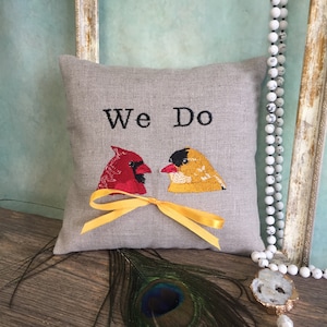 Custom Monogrammed Ring Bearer Pillow for Wedding, Linen Embroidered Ring Bearer Pillow  with names and date