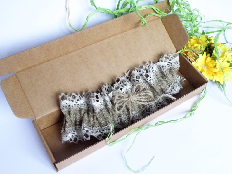 Wedding Bridal Garter Rustic Country style from Burlap linen and linen lace