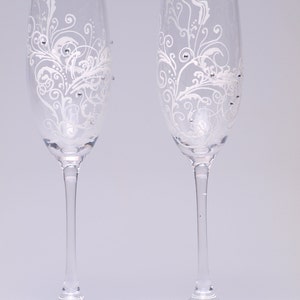 Set of 2 Wedding Champagne Flutes Wedding Gift for Mr & Mrs Exclusive Champagne Glasses Wedding Toasting Flutes Wedding Favors image 5