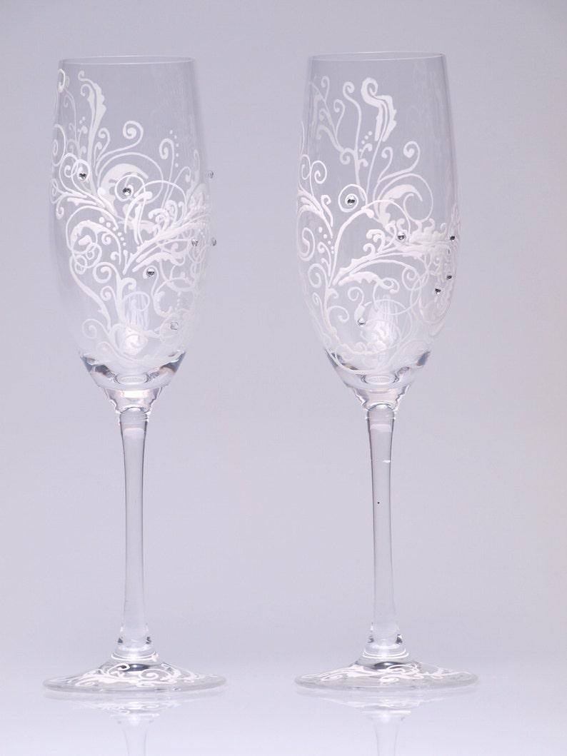 Set of 2 Wedding Champagne Flutes Wedding Gift for Mr & Mrs Exclusive Champagne Glasses Wedding Toasting Flutes Wedding Favors image 5