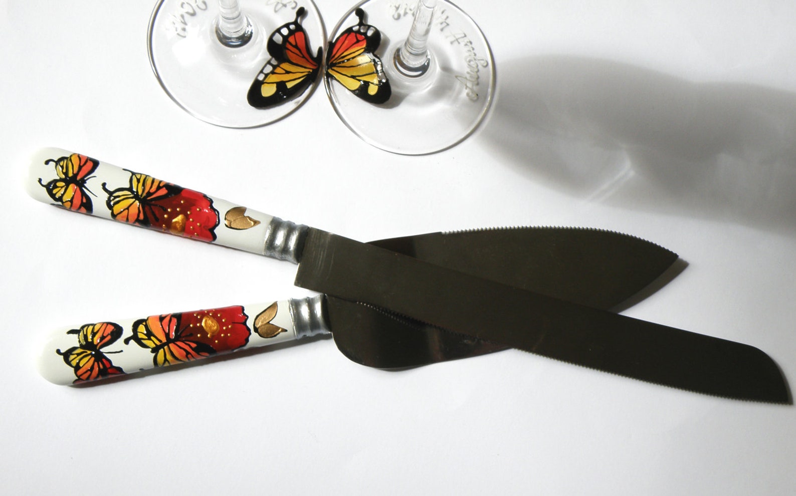 Hand Painted Wedding Cake Knives Red Poppies and Butterflies Etsy