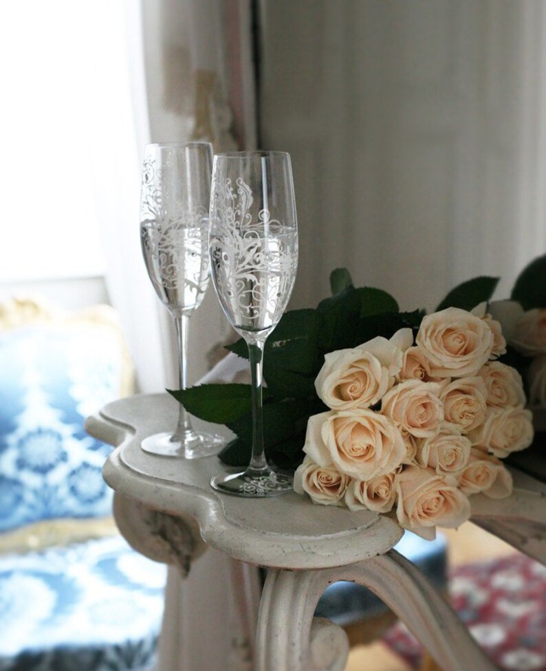 Set of 2 Wedding Champagne Flutes Wedding Gift for Mr & Mrs Exclusive Champagne Glasses Wedding Toasting Flutes Wedding Favors image 6