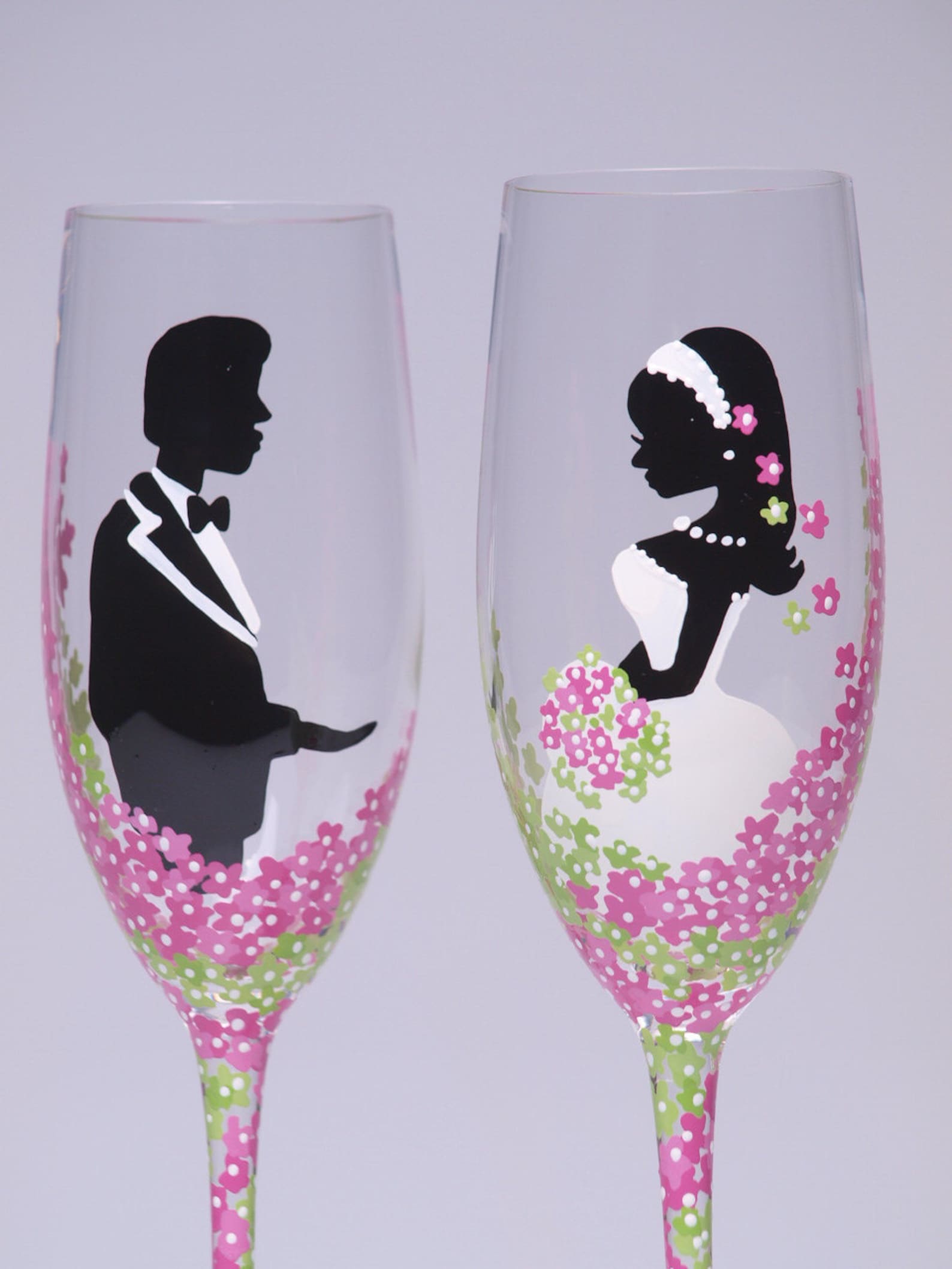 Hand painted Wedding Toasting Flutes Set of 2 Personalized image 0.