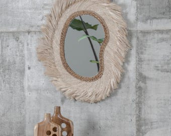 Espejo de pared orgánico - Forma asimétrica - Espejo de pared estilo bohemio - Espejo de pared orgánico - Abaca - Calidad Premium - 70x80 cm