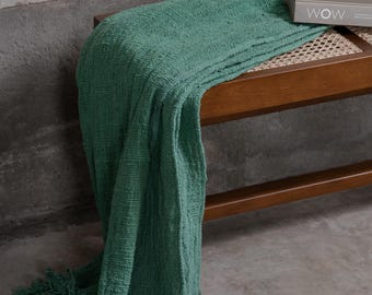 Manta de algodón verde - Calidad premium - Manta de algodón para sofá - Manta de algodón verde - 100% algodón sostenible - 120 x 200 cm