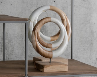 Adorno decorativo de madera con pie - Adorno redondo de teca - Objeto decorativo redondo de madera - Objeto de madera sobre soporte