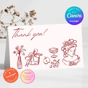 Bedankkaart bruiloft sjabloon | Aanpasbare canvassjablonen | Handgetekende grillige bruiloftsborden | Diy briefpapier (VS + A-maten)