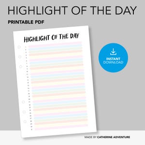 Bullet Journal de seguimiento de lo más destacado del día Descarga instantánea Bujo de estado de ánimo imprimible Motivación Salud PDF Nuevo diario de hábitos A4 A5 Carta de EE. UU.