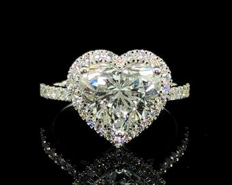 3ct Heart Lab Grown Diamond Engagement Ring, Pave Band Diamond Ring, IGI Certified, Gold Romantic Ring, Luxury Bridal Jewelry Gift for Her