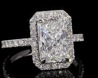 2.5ct strahlender Diamant Halo Verlobungsring, IGI zertifiziert, Pave Diamant Bandring, Gold Ehering, Luxus Brautschmuck Geschenk