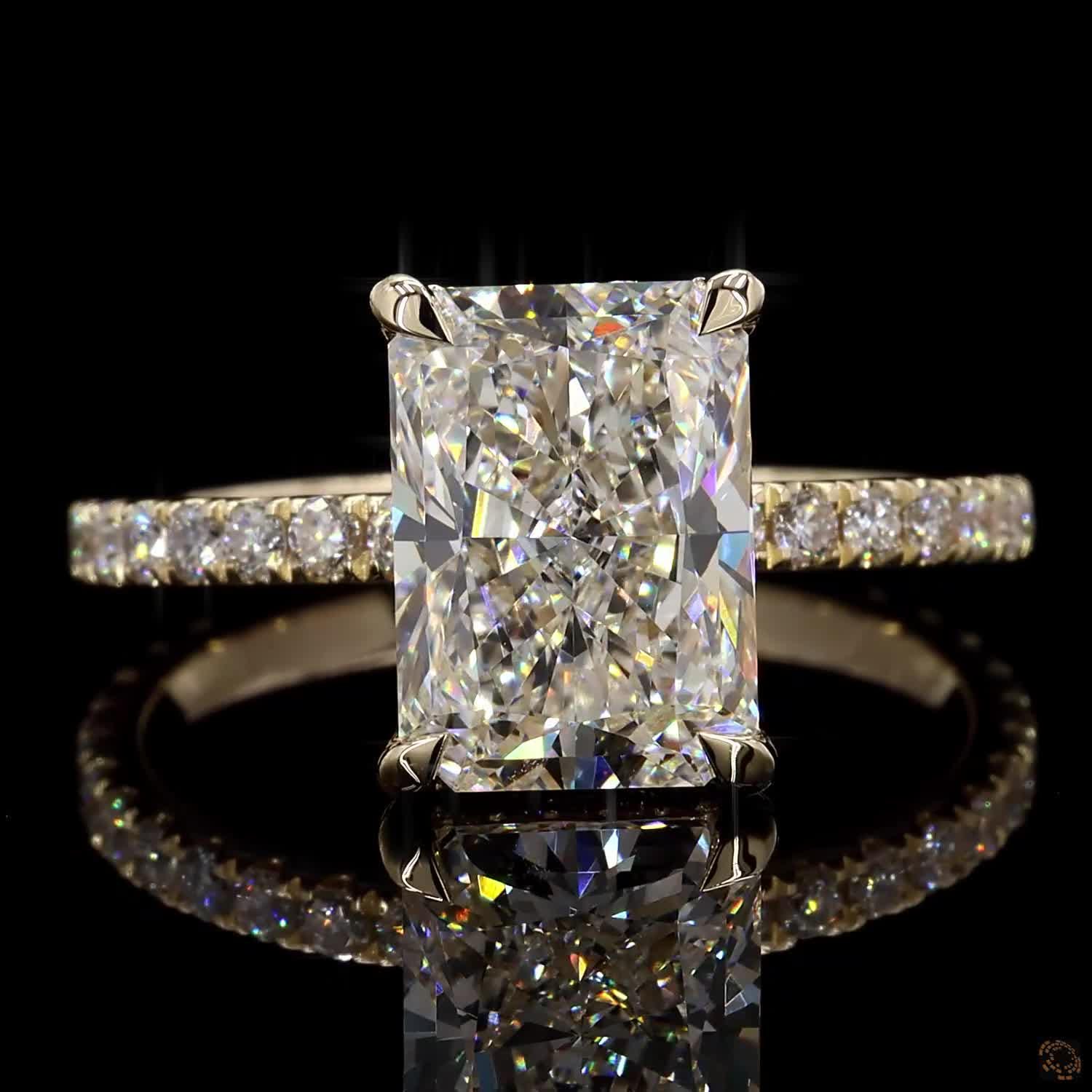 3ct Radiant Lab Grown Diamond Engagement Ring, Side Stone Diamond Ring ...