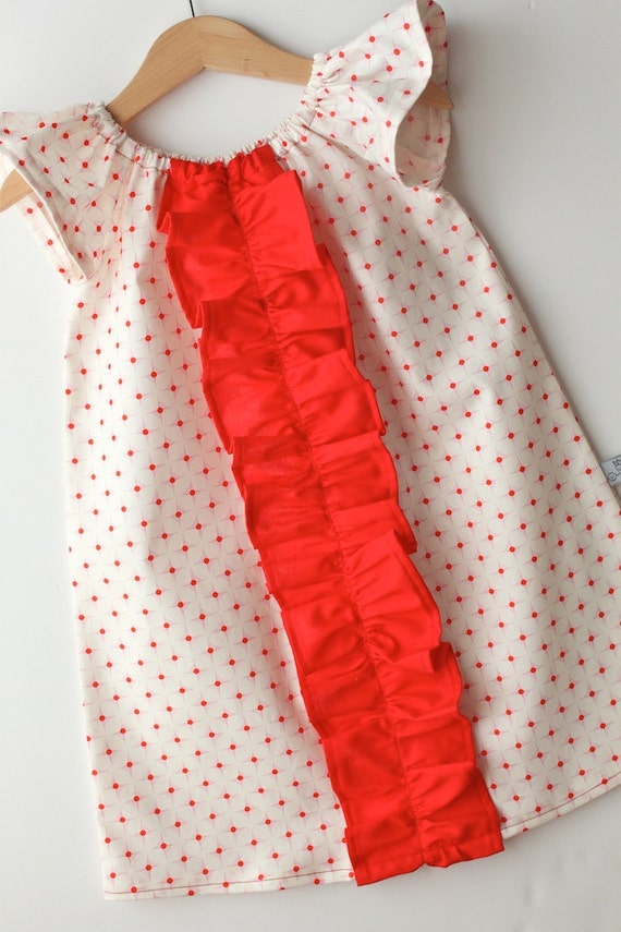 Items similar to Flutter Sleeve Ruffle Peasant Dress in Pink and Red Dots6m, 9m, 12m,18m, 2T