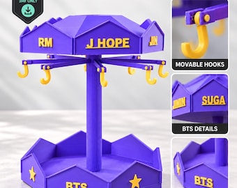 Soporte de exhibición giratorio BT21, soporte morado para figuras de BTS con ganchos para colgar - ARCHIVO DIGITAL