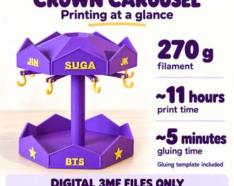 BT21 Carousel Display Stand, Purple BTS Figurine Holder with Hanging Hooks - DIGITAL FILE