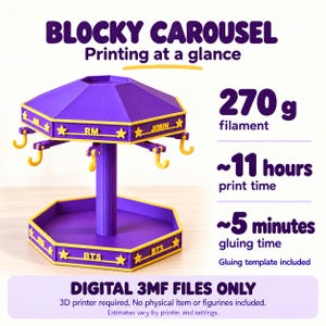 BT21 BLOCKY Karussell-Displayständer, BTS-inspirierte 3D-Druckdatei, 3MF-Digitaldownload
