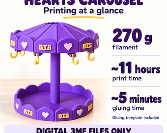 BT21 Carousel Display Stand Hearts, Purple BTS Figurine Holder (Digital 3MF File)