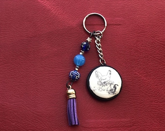 Llavero de pollo: accesorio con borlas de cuentas, regalo para amantes de los animales