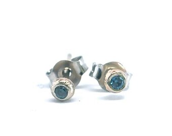 Tiny Blue Diamond Stud Earrings, Pair 14k White Gold Blue Diamond  Stardust Earrings  Diamond Studs, Cartilage Earrings