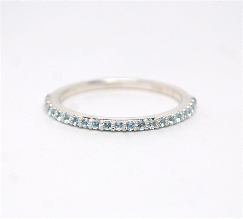 Anniversary Band Blue Aquamarine 14k Gold Ring Half Eternity - Etsy