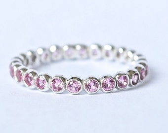 Pink Tourmaline Gemstone Ring Birthstone Band Stack Ring Push Present