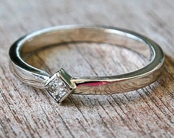 Square Princess Cut Gold Ring - Diamond Ring, 14k White Gold Princess Cut Diamond Ring  Engagement Ring - Diamond Promise Ring - Handmade