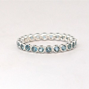 Aquamarine Eternity Stacking Ring 14k Gold March Birthstone - Handmade Engagement - Children Birthstone
