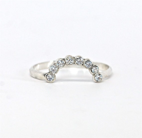 14k Gold Diamond Halo Ring Guard - Half Circle Ring Enhancer
