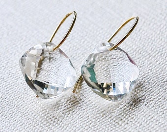 Earrings Gold April Birthstone Rock Quartz Earrings 14k gold ear wire with friction backs