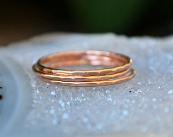 Hammered Shiny Faceted Rose Gold Filled Stacking Rings - The Skinny Stack Recycled Metal Rings