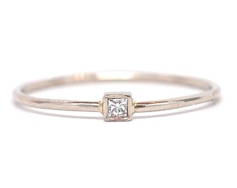 Square Princess Cut White Gold Ring - Solid 14k White Recycled Gold and Princess Cut Diamond Ring Fair Trade