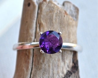 Amethyst Ring: AAA Purple Gemstone, 14k White Gold Prong Setting