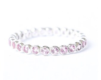 Pink Tourmaline Gemstone Ring Birthstone Band Stack Ring Push Present