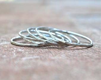 Classic Ring Stack - Recycled Argentium Silver Stacking Rings The Skinny Stack Set of 6