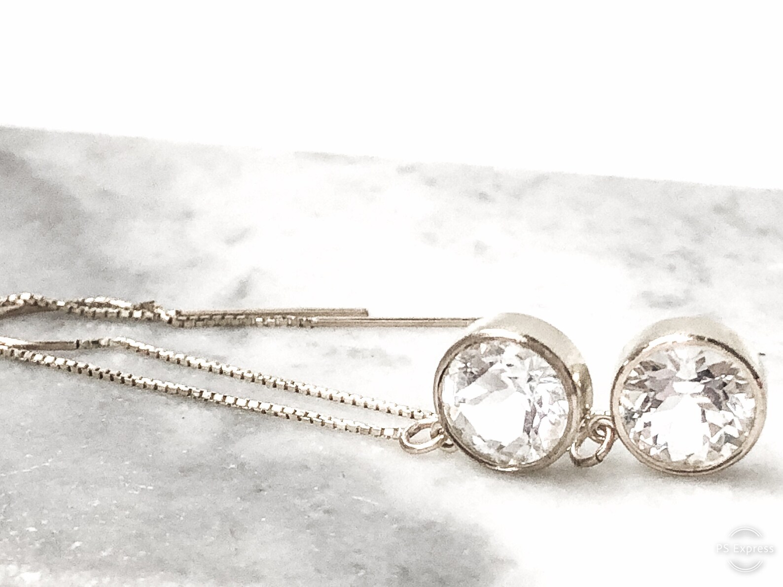 14K White Gold Threader Earrings 2 carat White Topaz Etsy