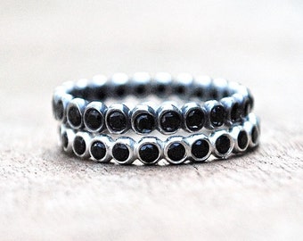 Sterling Silver Black Spinel Stackable Ring Set: Recycled Ring Guards