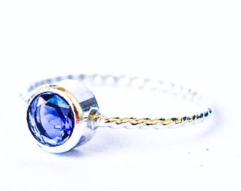 Blue Water Sapphire Iolite Gemstone Stacking Ring